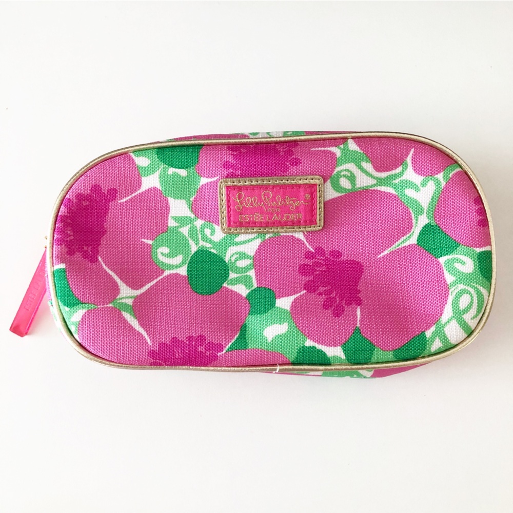 Lilly Pulitzer For Ester Lauder Pink and Green Floral Cosmetic Bag